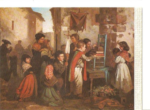 Postal 035304 : Joaquin Vayreda. Niños ante un Cristo