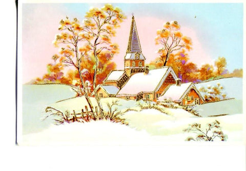 Postal 016498: Motivos Navidad - Pueblo e iglesia nevados con incrustaciones doradas