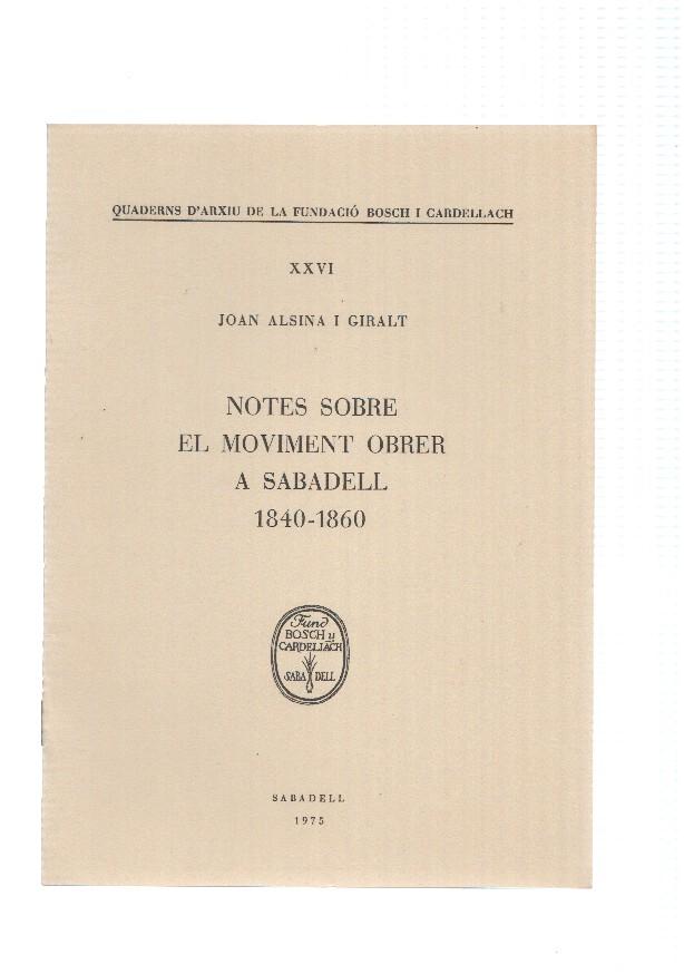 NOTES SOBRE EL MOVIMENT OBRER A SABADELL 1840-1860