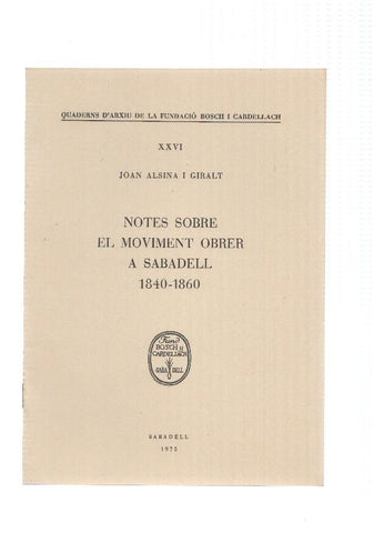 NOTES SOBRE EL MOVIMENT OBRER A SABADELL 1840-1860