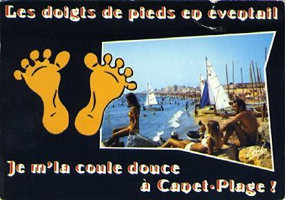 POSTAL 61197: Les doigts de pieds en eventail – Je m la coule douce a Canet-Plage!