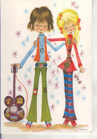 Postal 015263: Pareja de Hipies, ilustracion de Josep