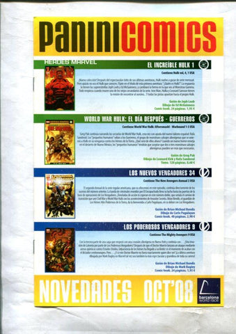 Catalogo de comics octubre 2008 de Panini