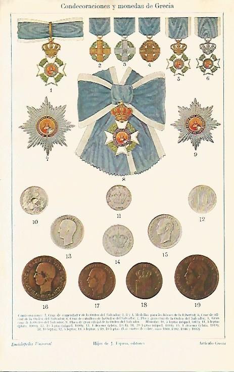 LAMINA ESPASA 2195: Condecoraciones y monedas de Grecia