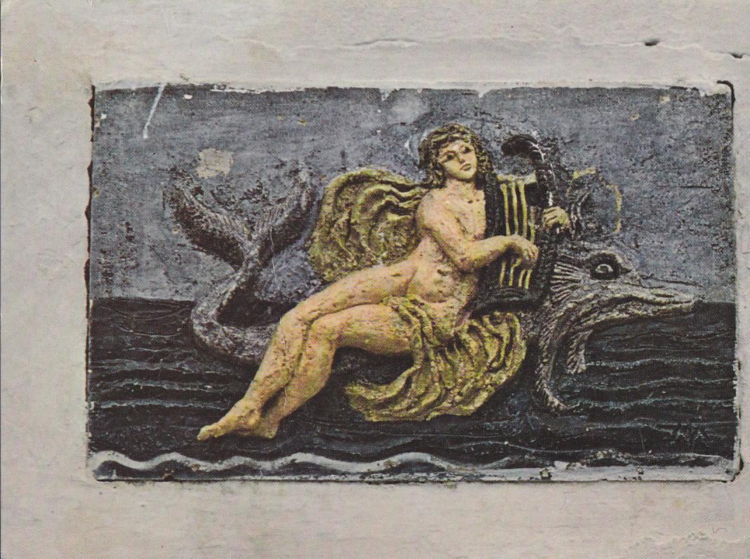 Postal 61809 : Hydra - Painted Ceramic with relief mythological figure from a house in Kaminia village