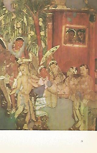 LAMINA 1528: Escena de la Visvantara jataka. Escena palaciega. Cueva XVII. Siglo V-VI