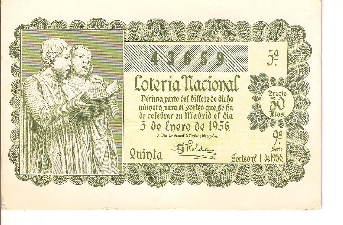 Postal 037839 : Decimo sw Loteria Naciona. Serie D. Primer premio del Sorteo de 5 de enero de 1956