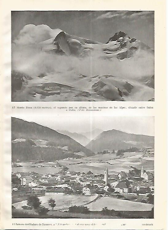 LAMINA GEOGRAFIA 0284: Monte Rosa de los Alpes y desfiladero de Brenner