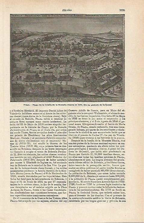 LAMINA ESPASA 17300: Plano de la Batalla de la Montaña Blanca en 1620