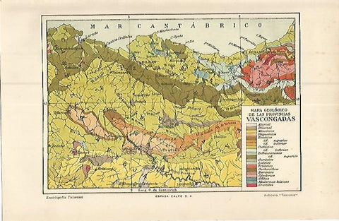 LAMINA ESPASA 17340: Mapa geologico del Pais Vasco