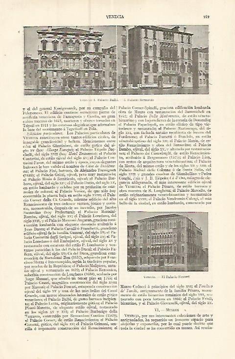 LAMINA ESPASA 17465: Palacio Balbi y Palacio Bernardo en Venecia