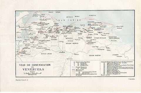 LAMINA ESPASA 17487: Mapa de vias de comunicacion de Venezuela