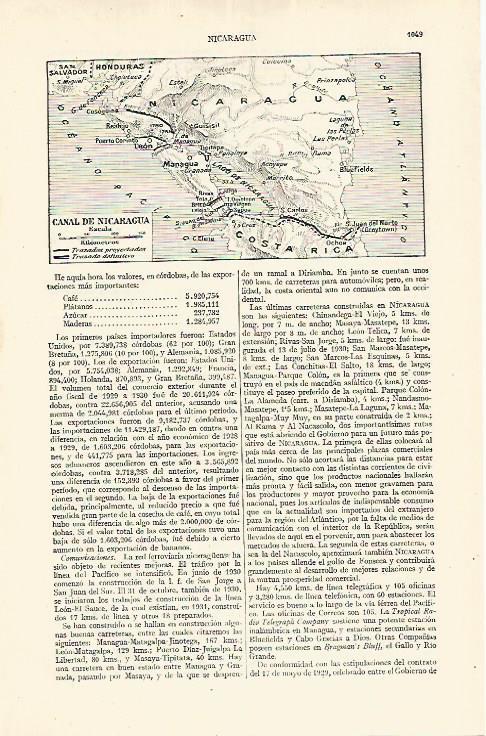 LAMINA ESPASA 17696:Mapa del Canal de Nicaragua