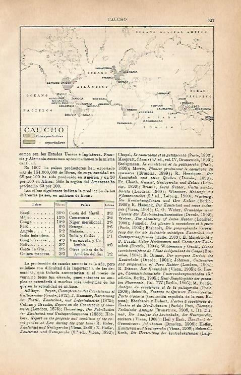 LAMINA ESPASA 2979: Mapa mundial de produccion de caucho