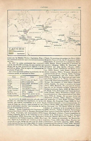LAMINA ESPASA 2979: Mapa mundial de produccion de caucho