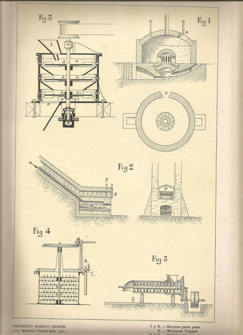 Lamina 005: Tratado de arquitectura de Sugrañes - Hornos para yesos - Maquina Vopart - Fabricacion de morteros