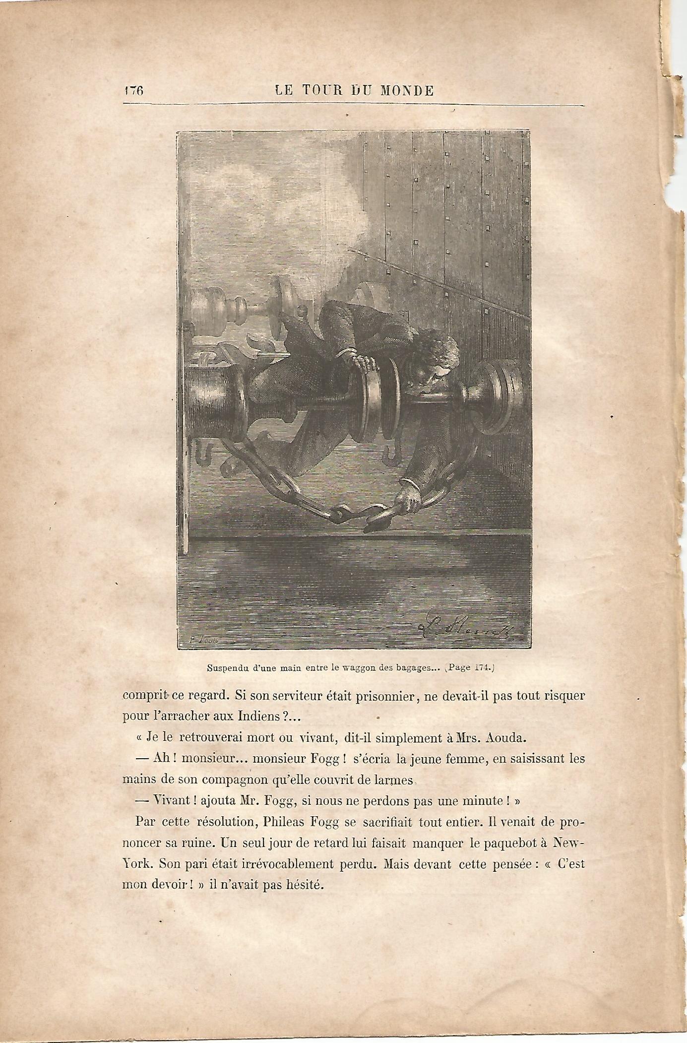 LAMINA 1239: VERNE. Suspendu dune main entre le waggon des bagages…
