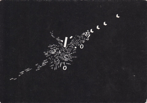Postal 60712: Fondo negro con letras y numeros en blanco
