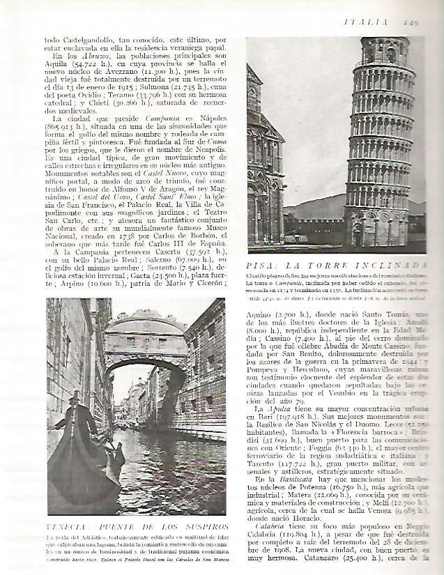 LAMINA 3116: ITALIA. Torre de Pisa. Puente de los Suspiros de Venecia