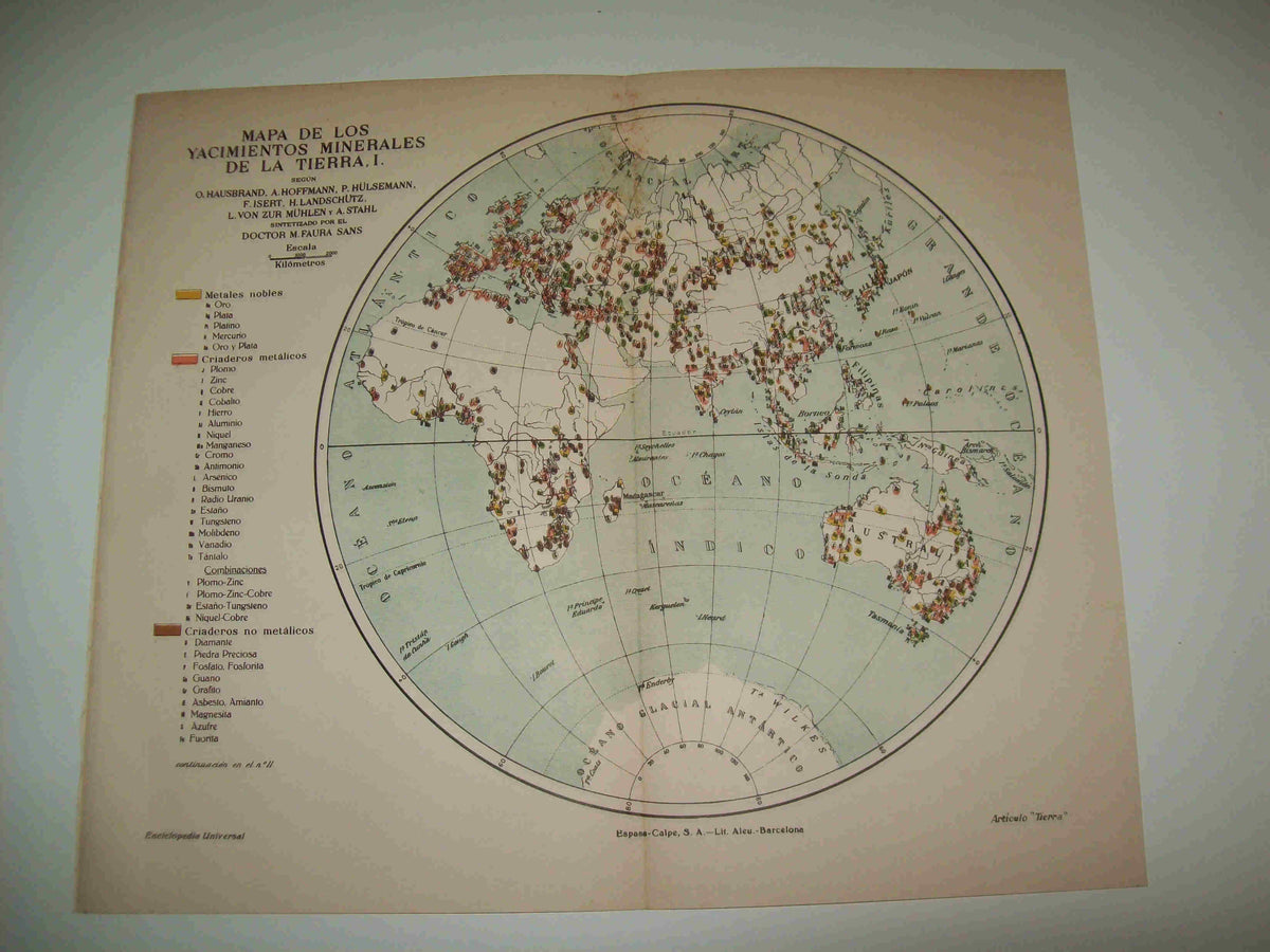 LAMINA ESPASA 8433: Mapa de los yacimientos minerales de la Tierra