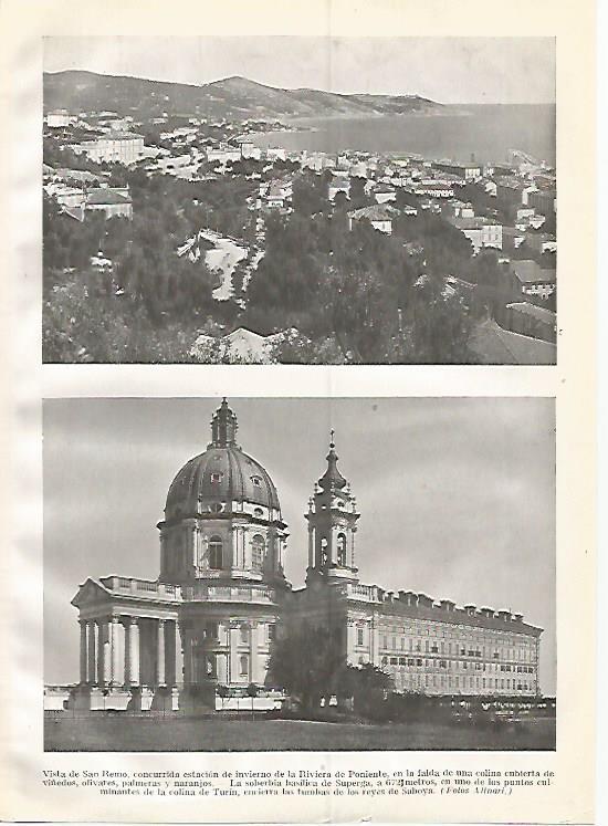 LAMINA GEOGRAFIA 0373: Vista de San Remo y Basilica de Superga Italia