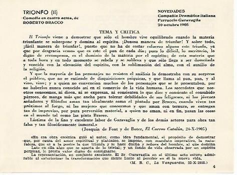 LAMINA 2690: Argumento y critica de Trionfo. Novedades 20 octubre 1905