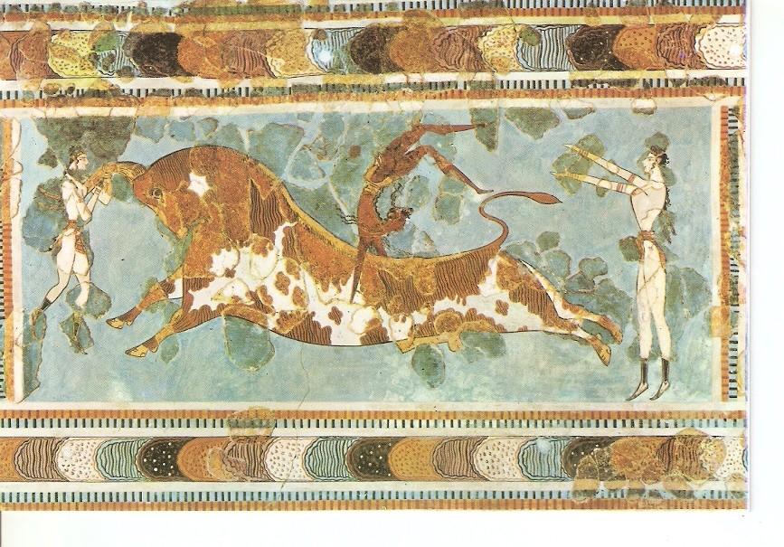 Postal 034787 : Museo de Heraclion: Salto al toro Dresco de Cnosos (siglo 16 a. C.)