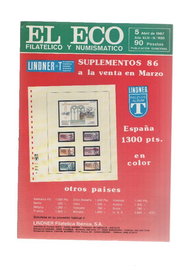 El Eco Filatelico y Numismatico numero 0920: Filatelia y Ciclismo, de la mano