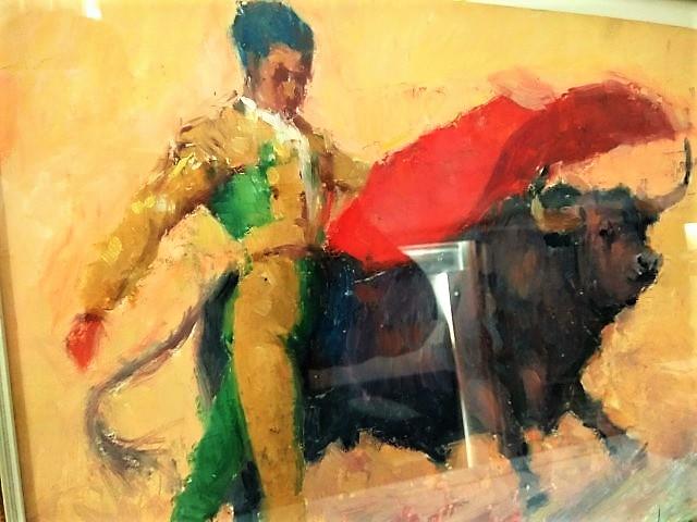 CUADRO ORIGINAL : ESCENA TAURINA DE TORERO Y TORO en corrida - Jose Maria Tuser Vazquez