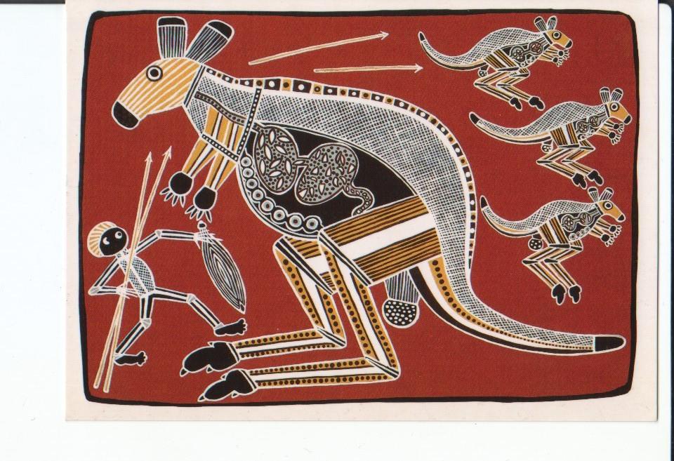 Postal 017039: HUNTING THE KANGAROO - Pintura Naif de BARKER SOUVENIRS