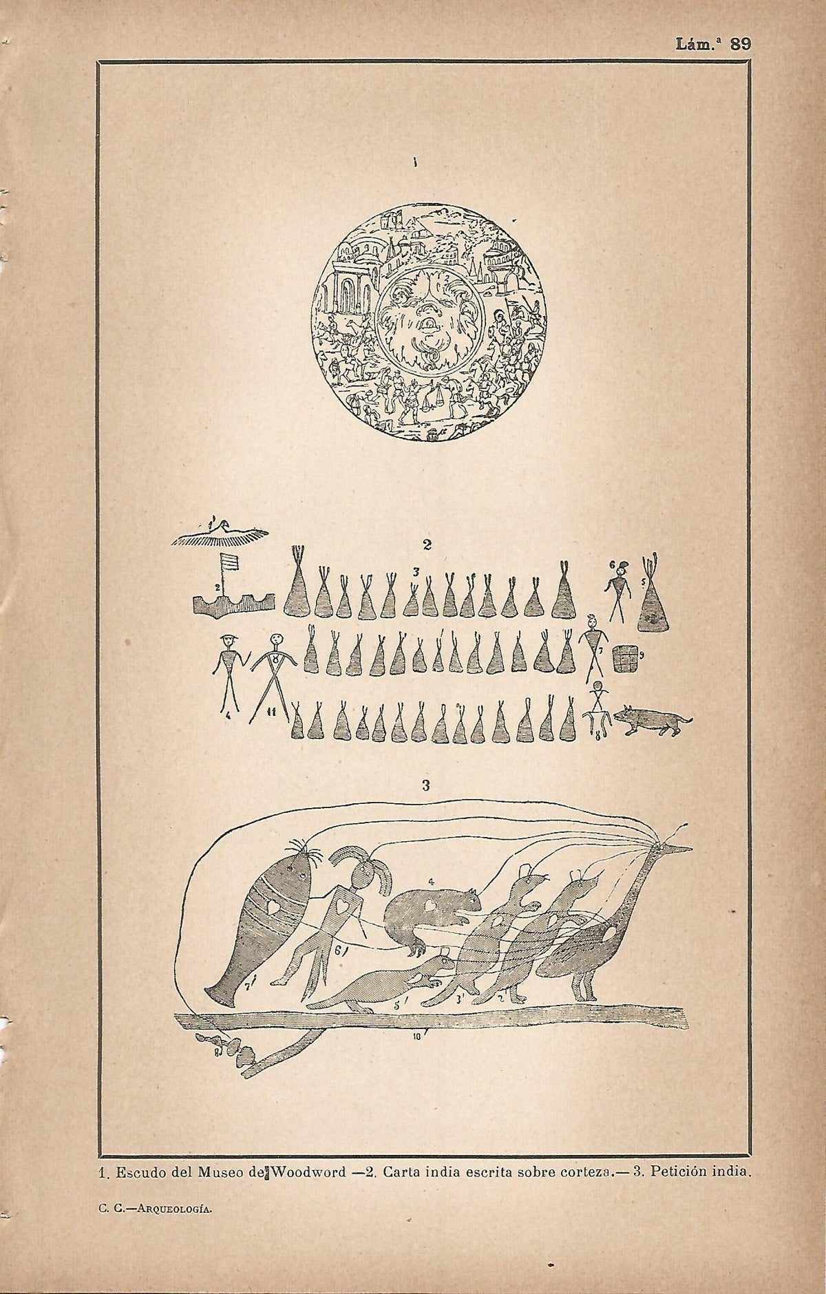 Lamina 089: Escudo del Museo de Woodword - Carta india - Peticion india