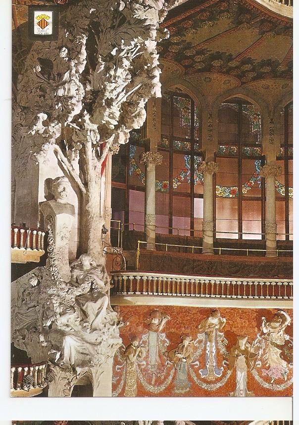 Postal 045526 : Busto de A. Clave y alegoria de Les Flors de Maig. Esculturas de Pau Gargallo. Palau de la Musica Catalana. Barcelona. Architecte: Domenech i Montaner (1908)