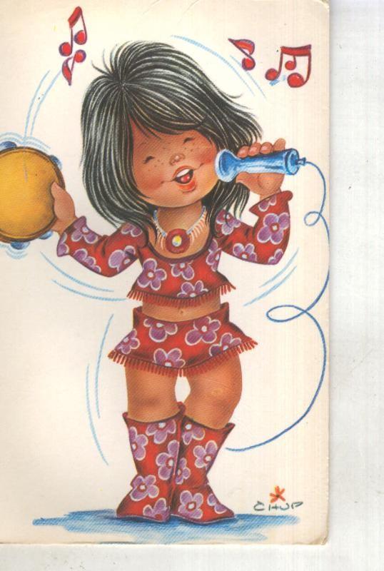 Postal 015064: Chica Cantando, ilustracion de Chup