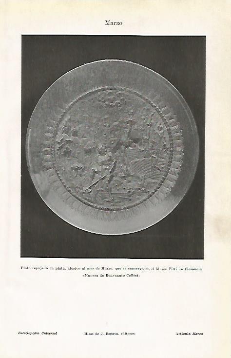 LAMINA ESPASA 1142: plato alusivo al mes de Marzo de las Galerias Pitti Florencia