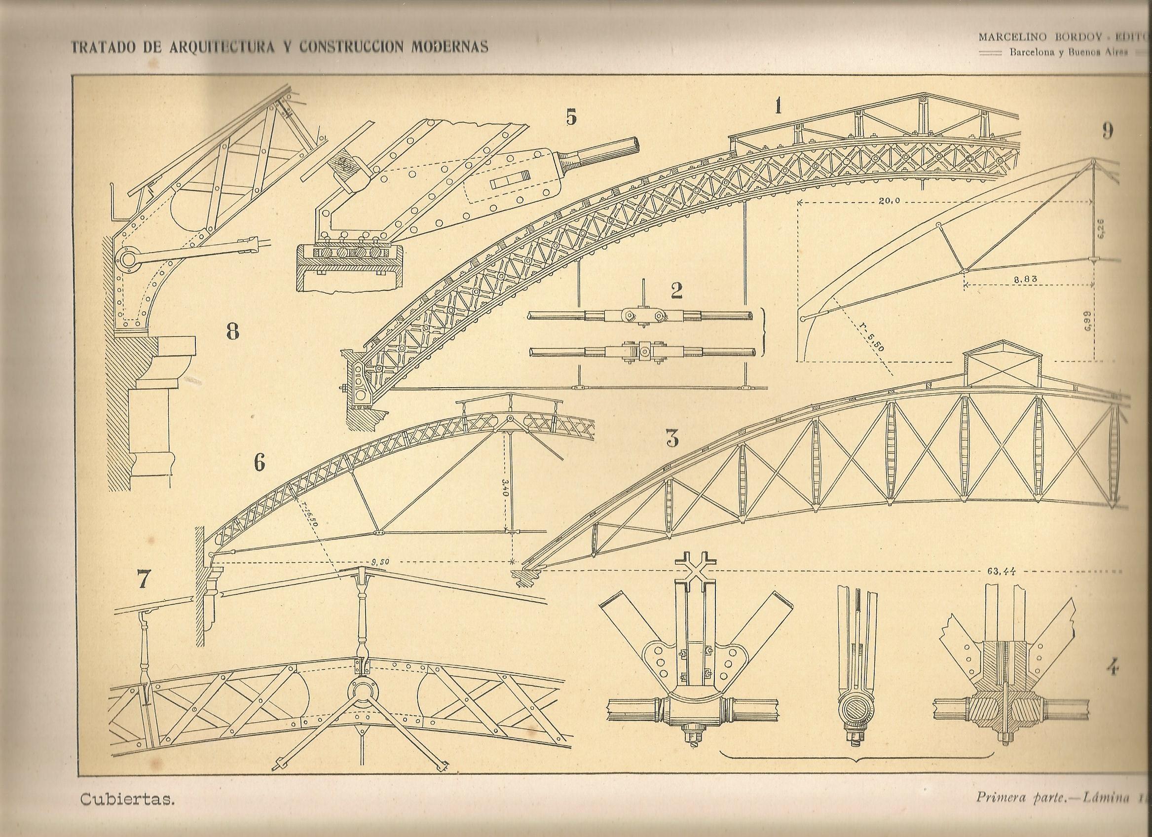 Lamina 129: Tratado de arquitectura de Sugrañes - Cubiertas