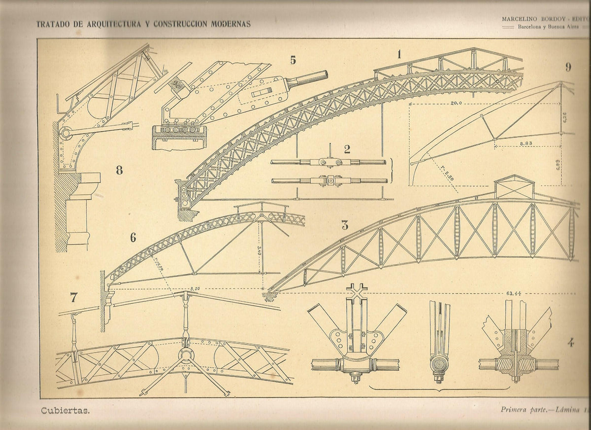 Lamina 129: Tratado de arquitectura de Sugrañes - Cubiertas