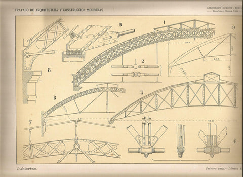 Lamina 129: Tratado de arquitectura de Sugrañes - Cubiertas
