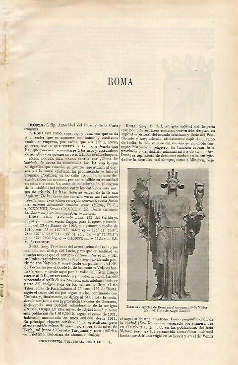 LAMINA ESPASA 16854: Estatua alegorica de Roma