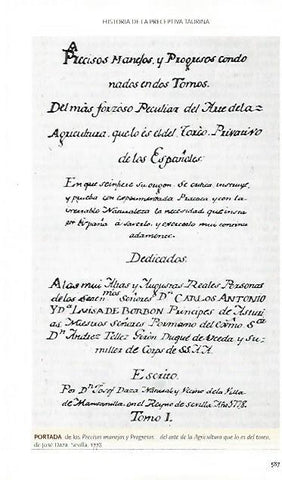 LAMINA COSSIO 50008: Portada de Precisos manejos … de 1778