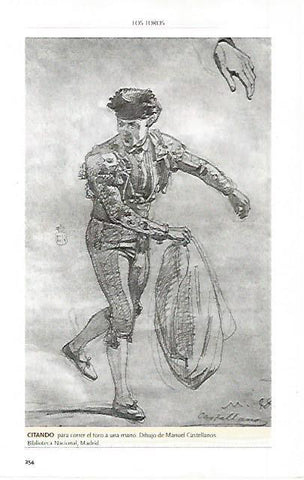 LAMINA COSSIO 50039: Citando para correr el toro dibujo de M. Castellanos