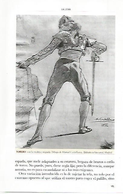 LAMINA COSSIO 50047: Torero con la muleta y la espada dibujo de M. Castellanos