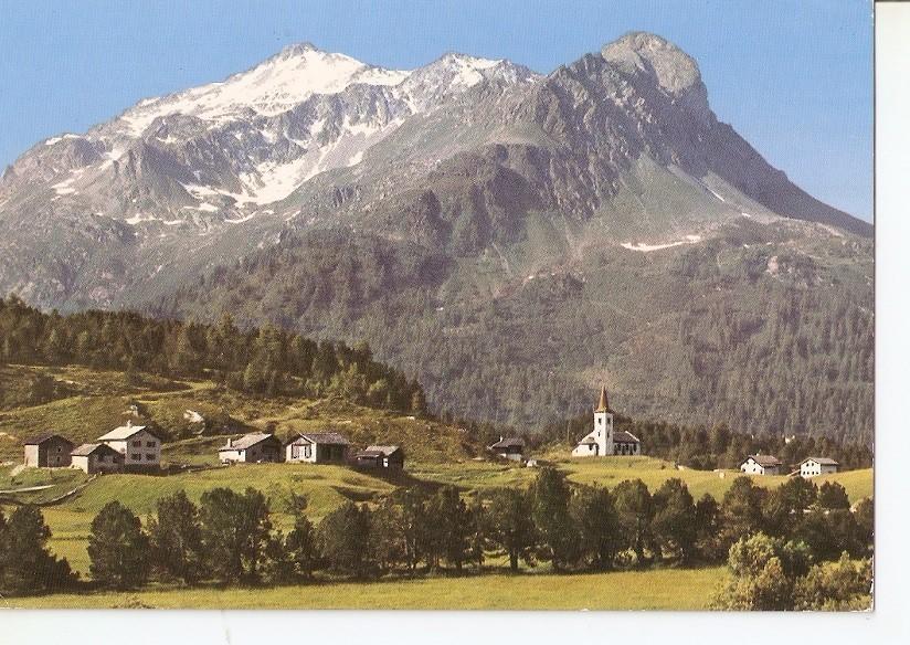 Postal 034665 : Maloja mit Piz Salacina links Piz Murtaira. Suiza