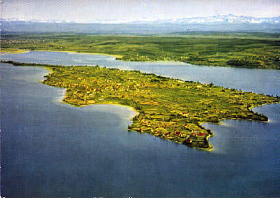 POSTAL 56146: Isla Reichenau mi Bodensee mit Schweizer Alpen