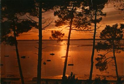 POSTAL 56161: Playa al atardecer con poema de Victor Hugo detras