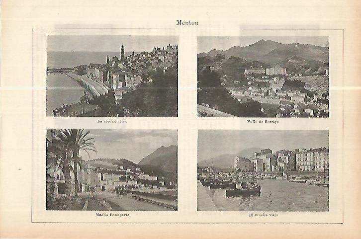 LAMINA ESPASA 17802: Vistas de Menton Francia