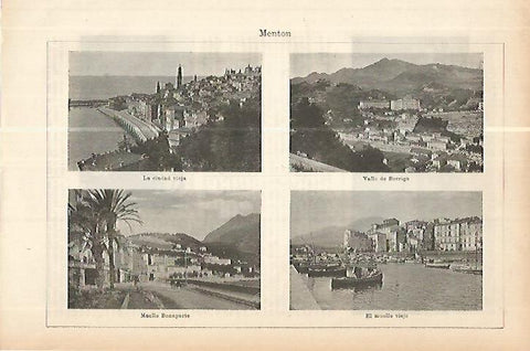 LAMINA ESPASA 17802: Vistas de Menton Francia