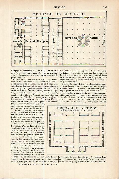 LAMINA ESPASA 17816: Planta del Mercado de Shanghai y de Cerdos