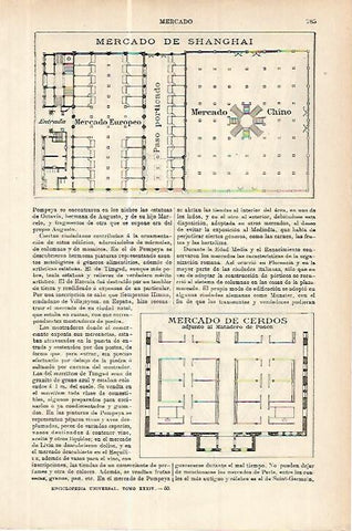 LAMINA ESPASA 17816: Planta del Mercado de Shanghai y de Cerdos
