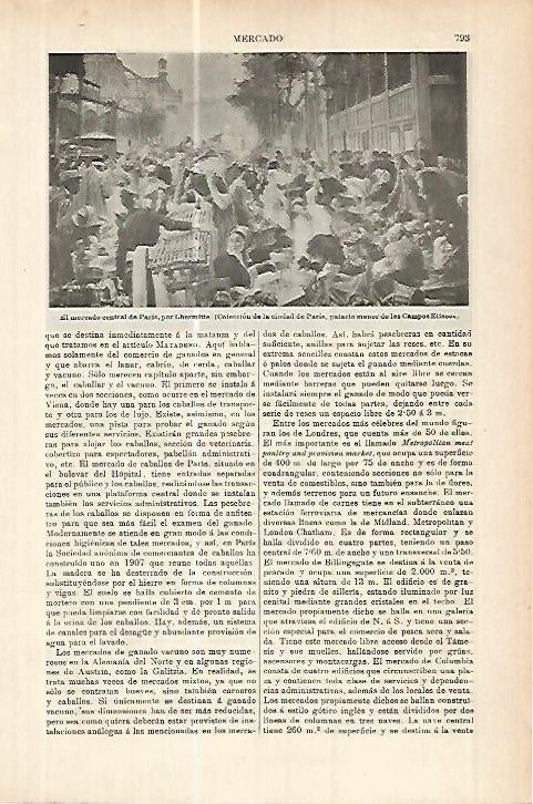 LAMINA ESPASA 17820: El mercado central de Paris por Lhermitte