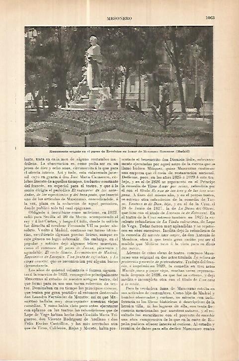 LAMINA ESPASA 17868: Monumento en el Paseo de Recoletos de Madrid